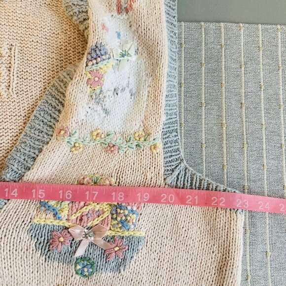 VTG 90s Marisa Christina Sweater Vest Easter Bunny Eggs Embroidered Handknit XL - Picture 12 of 13